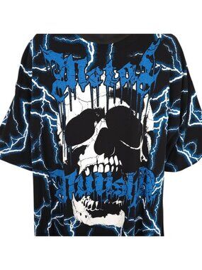 Metal Mulisha T Shirt Mens Size 2XL Black Blue All Over Print Shock Lightning